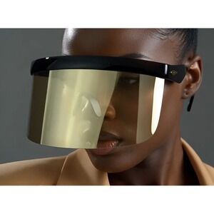 Gold Mirror Shield Visor Sunglasses UV400‎ Protection Oversized Fashion Trendy